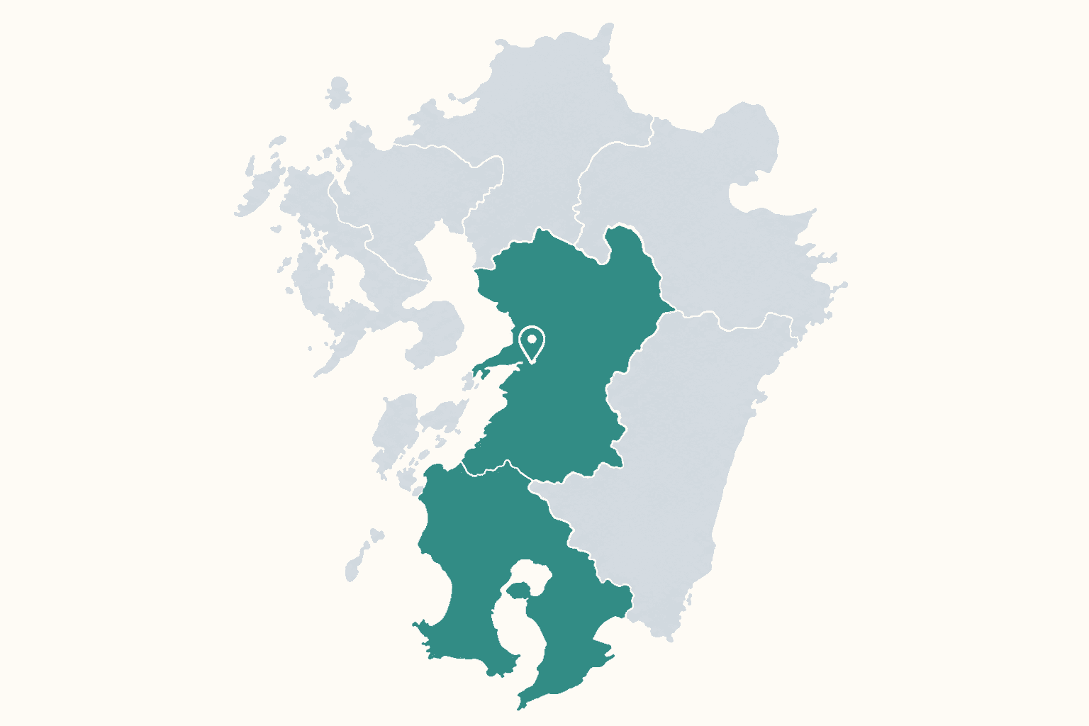 九州地図。熊本県・鹿児島県を対応エリアとして表示
